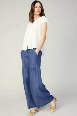 Sleeveless Tops-Current Air Buttoned Cotton Blouse WHITE