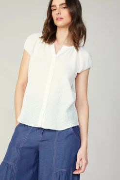 Sleeveless Tops-Current Air Buttoned Cotton Blouse WHITE
