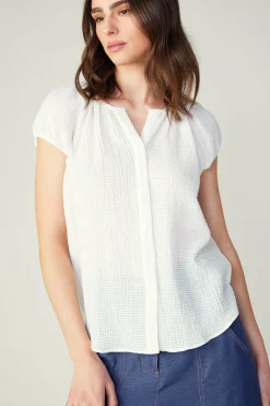 Sleeveless Tops-Current Air Buttoned Cotton Blouse WHITE