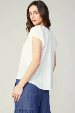 Sleeveless Tops-Current Air Buttoned Cotton Blouse WHITE