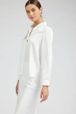 Long Sleeve Tops-Current Air Buttonup Collared Shirt OFFWHITE