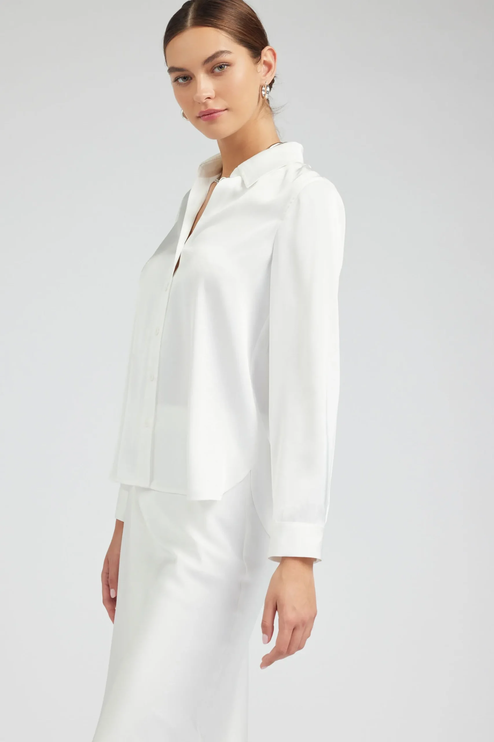 Long Sleeve Tops-Current Air Buttonup Collared Shirt OFFWHITE