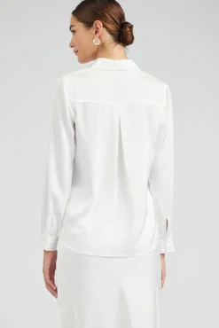 Long Sleeve Tops-Current Air Buttonup Collared Shirt OFFWHITE