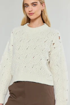 Knitwear|Sweaters-Current Air Cable Knit Sweater IVORY
