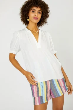 Short Sleeve Tops-Current Air Camelia Ruffled Blouse OFFWHITE