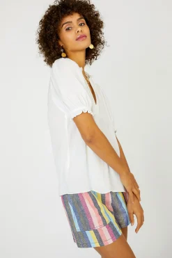 Short Sleeve Tops-Current Air Camelia Ruffled Blouse OFFWHITE