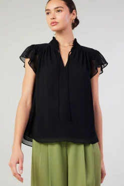 Short Sleeve Tops-Current Air Cap Sleeve Blouse BLACK