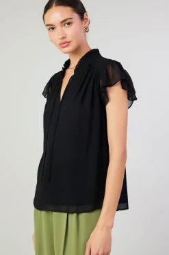 Short Sleeve Tops-Current Air Cap Sleeve Blouse BLACK