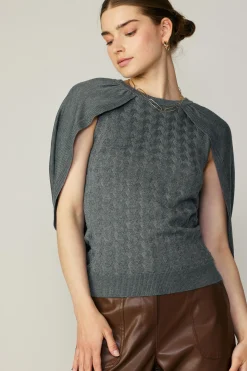 Sweaters-Current Air Cape Layered Sweater Top GREY