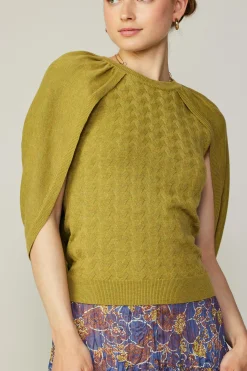 Sweaters-Current Air Cape Layered Sweater Top OLIVEMUSTARD