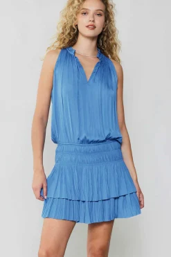 Mini Dresses-Current Air Cara Pleated Mini Dress FADEDBLUE