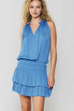 Mini Dresses-Current Air Cara Pleated Mini Dress FADEDBLUE