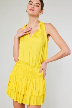 Mini Dresses-Current Air Cara Pleated Mini Dress SUNNYYELLOW
