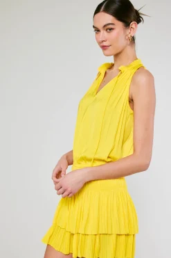 Mini Dresses-Current Air Cara Pleated Mini Dress SUNNYYELLOW