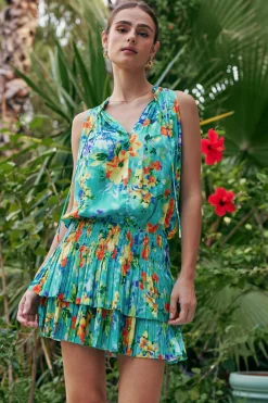 Mini Dresses-Current Air Cara Pleated Mini Dress AQUA