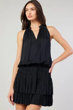 Mini Dresses-Current Air Cara Sleeveless Pleated Mini Dress BLACK