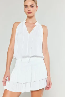 Mini Dresses-Current Air Cara Sleeveless Pleated Mini Dress WHITE