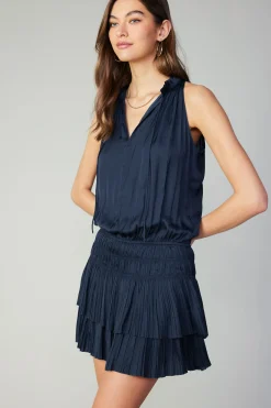 Mini Dresses-Current Air Cara Sleeveless Pleated Mini Dress DARKNAVY
