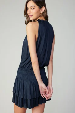 Mini Dresses-Current Air Cara Sleeveless Pleated Mini Dress DARKNAVY
