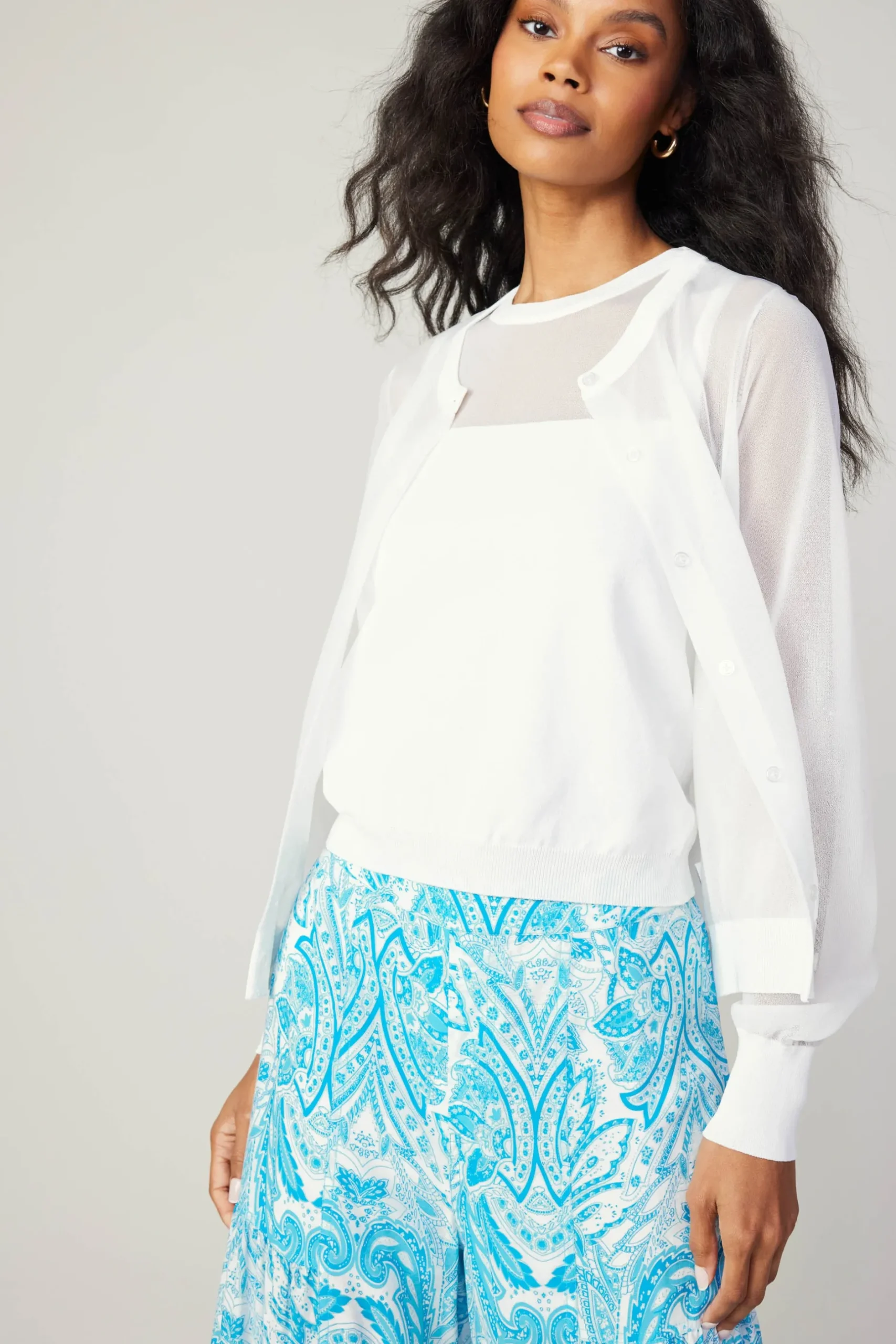 Knitwear|Cardigans-Current Air Cardigan Cami Set WHITE