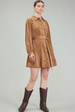 Mini Dresses-Current Air Carmel Corduroy Mini Dress LIGHTBROWN