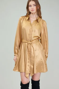 Mini Dresses-Current Air Carmel Metallic Mini Dress GOLD