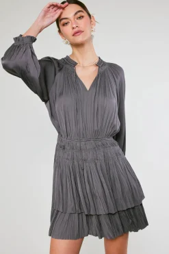 Mini Dresses-Current Air Cecile Smocked Mini Dress SLATECHARCOAL