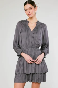 Mini Dresses-Current Air Cecile Smocked Mini Dress SLATECHARCOAL