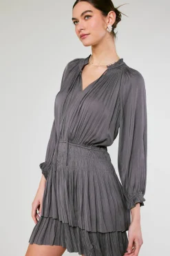 Mini Dresses-Current Air Cecile Smocked Mini Dress SLATECHARCOAL