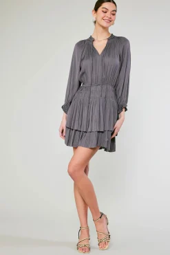 Mini Dresses-Current Air Cecile Smocked Mini Dress SLATECHARCOAL
