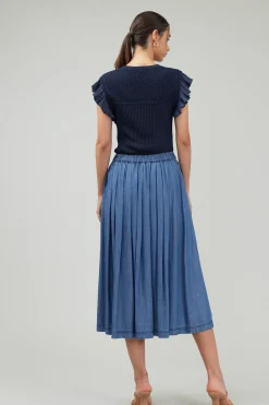 Skirts-Current Air Box Pleat Skirt CHAMBRAY