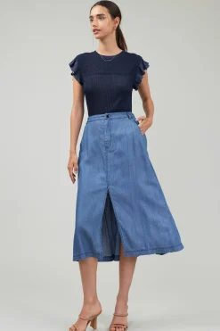 Skirts-Current Air Box Pleat Skirt CHAMBRAY