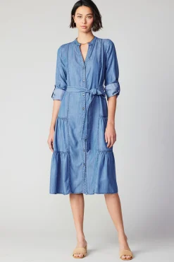 Midi Dresses-Current Air Buttondown Dress CHAMBRAY