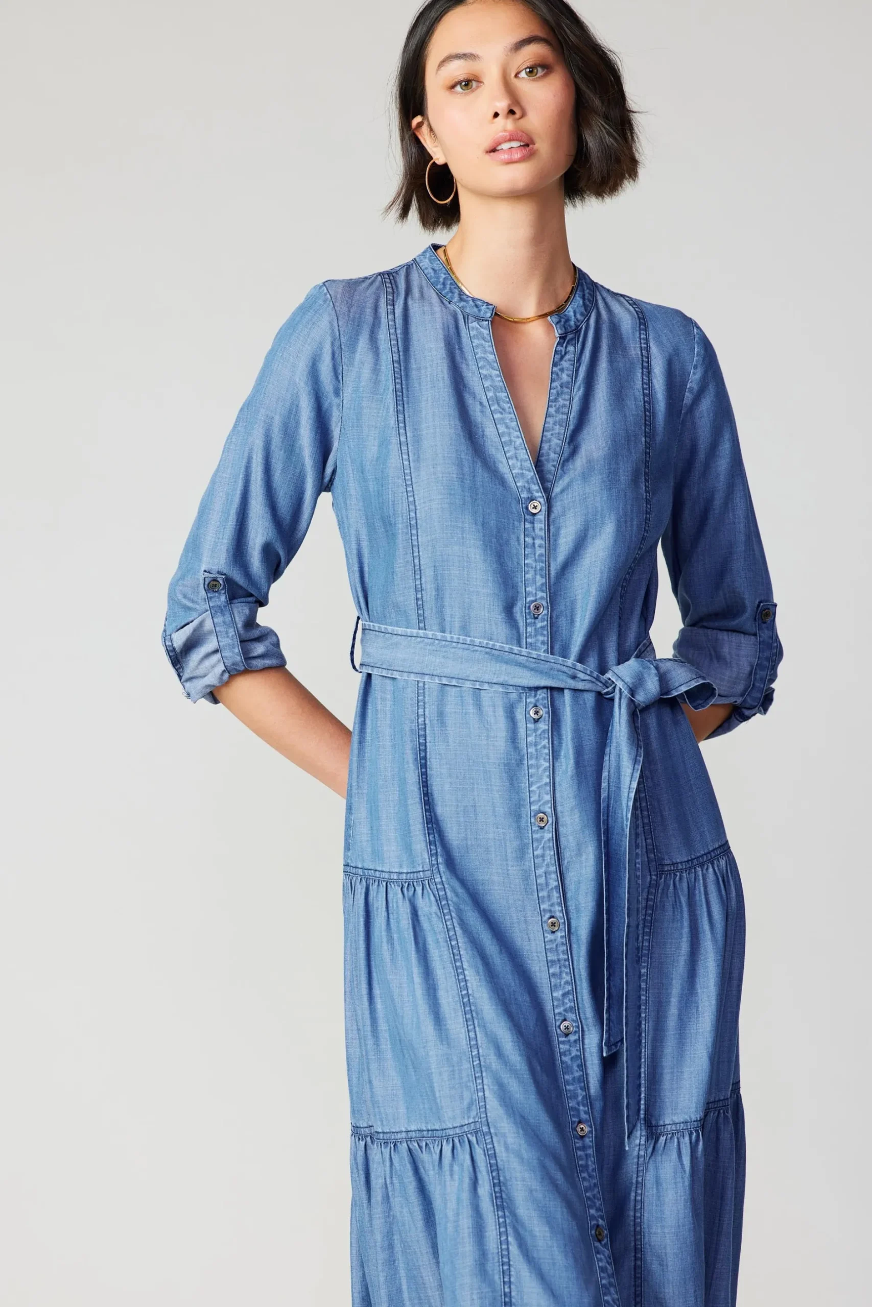 Midi Dresses-Current Air Buttondown Dress CHAMBRAY