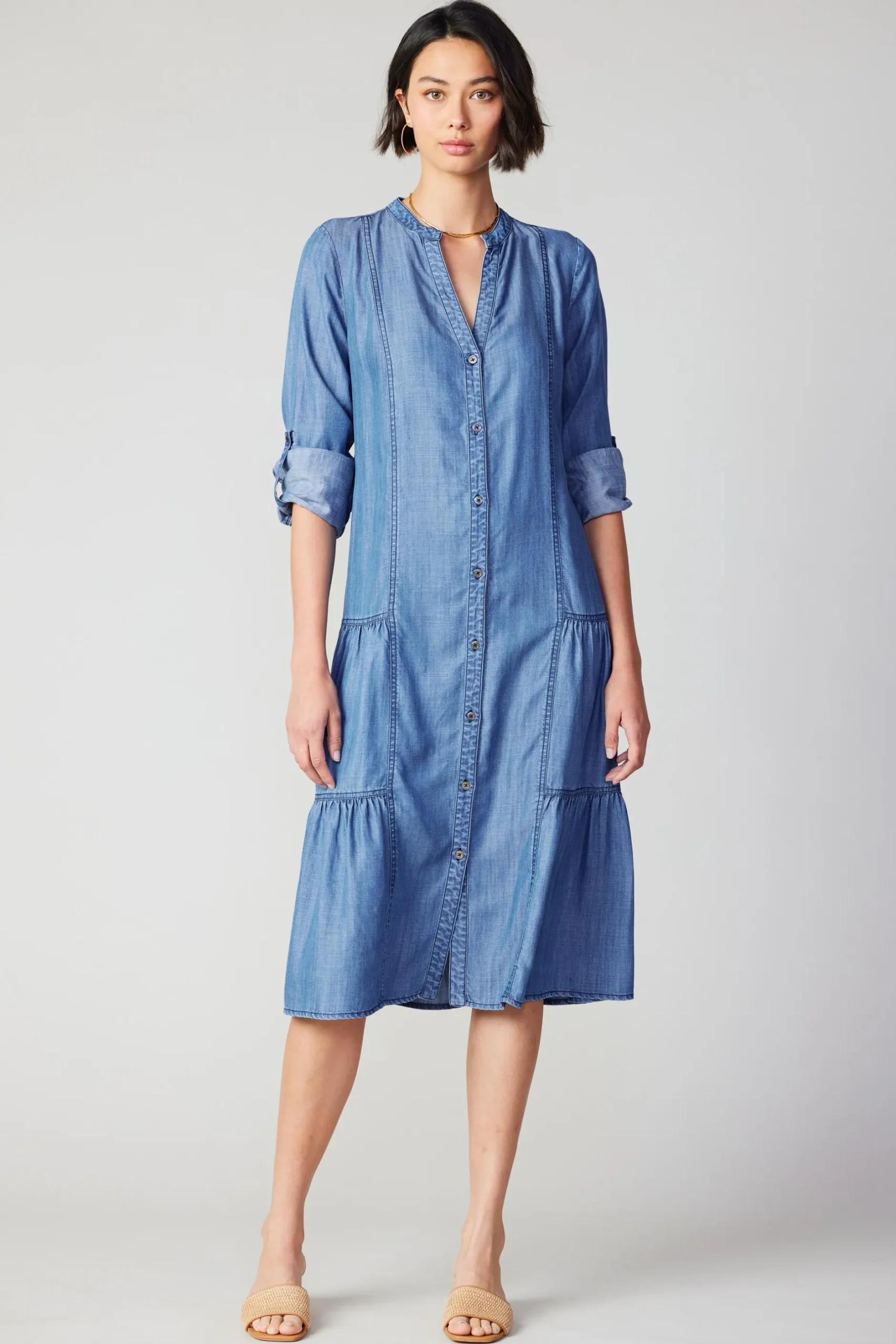 Midi Dresses-Current Air Buttondown Dress CHAMBRAY