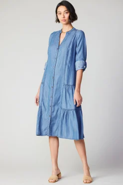 Midi Dresses-Current Air Buttondown Dress CHAMBRAY