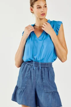 Shorts-Current Air Tiered Shorts CHAMBRAY