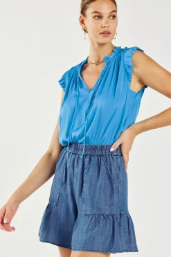 Shorts-Current Air Tiered Shorts CHAMBRAY