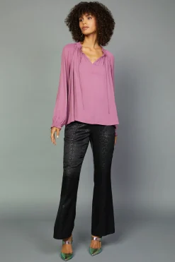 Long Sleeve Tops-Current Air Charlotte Pleated Blouse CHATEAUROSE