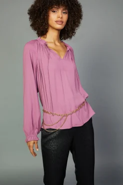 Long Sleeve Tops-Current Air Charlotte Pleated Blouse CHATEAUROSE