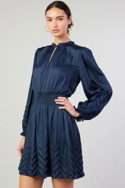 Mini Dresses-Current Air Chevron Pleat Mini Dress NAVY