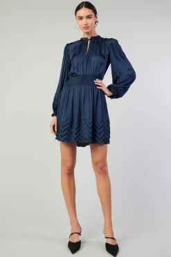 Mini Dresses-Current Air Chevron Pleat Mini Dress NAVY
