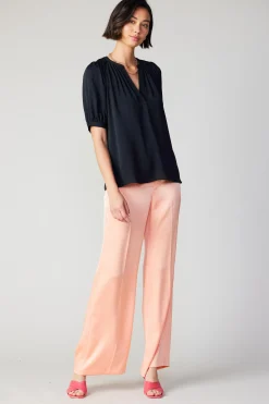 Short Sleeve Tops-Current Air Classic V Neck Blouse BLACK