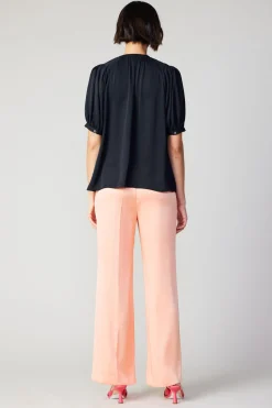 Short Sleeve Tops-Current Air Classic V Neck Blouse BLACK