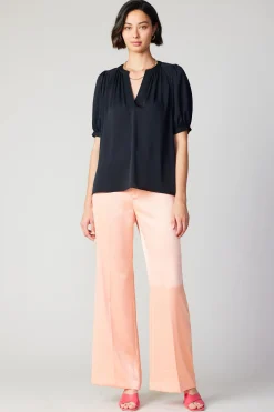 Short Sleeve Tops-Current Air Classic V Neck Blouse BLACK