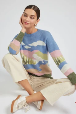 Knitwear|Sweaters-Current Air Cloudy Meadows Sweater BLUEMLT