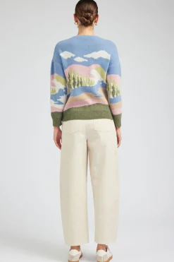 Knitwear|Sweaters-Current Air Cloudy Meadows Sweater BLUEMLT