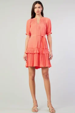 Mini Dresses-Current Air Coletta Smocked Yoke Mini Dress CORAL