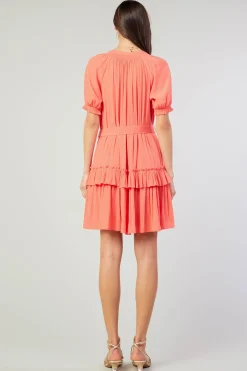 Mini Dresses-Current Air Coletta Smocked Yoke Mini Dress CORAL
