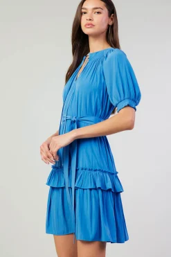 Mini Dresses-Current Air Coletta Smocked Yoke Mini Dress FADEDBLUE